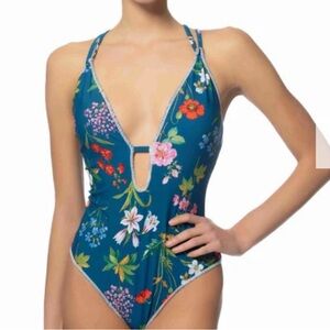 Saphira one piece blue floral swimsuit NWOT